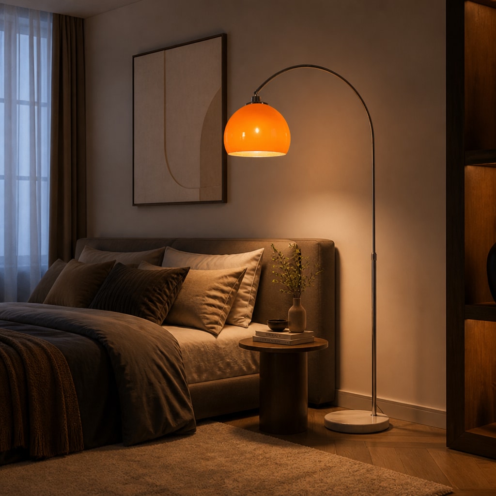 Modern Arc Floor Lamp with Glass Shade for Living Room & Bedroom