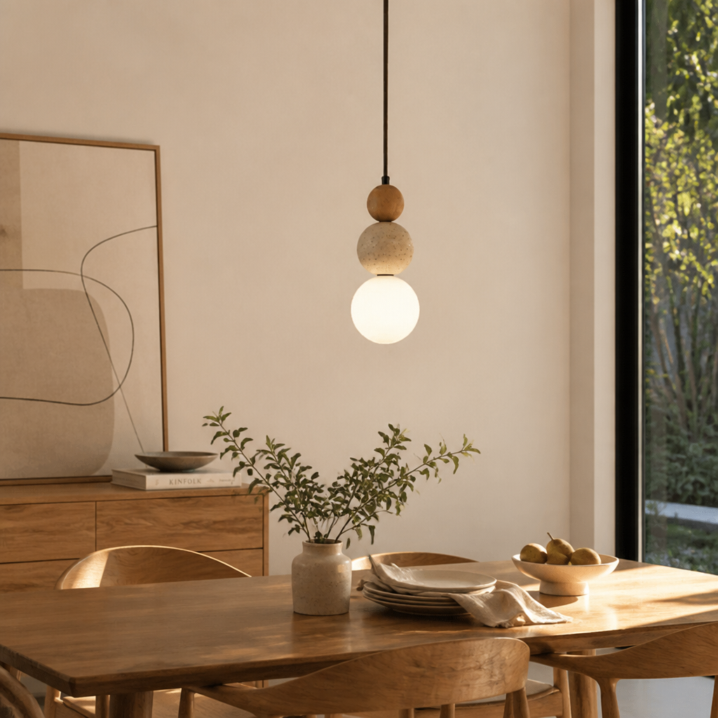Modern Bauhaus Stone & Wood Pendant Light for Bar & Bedroom