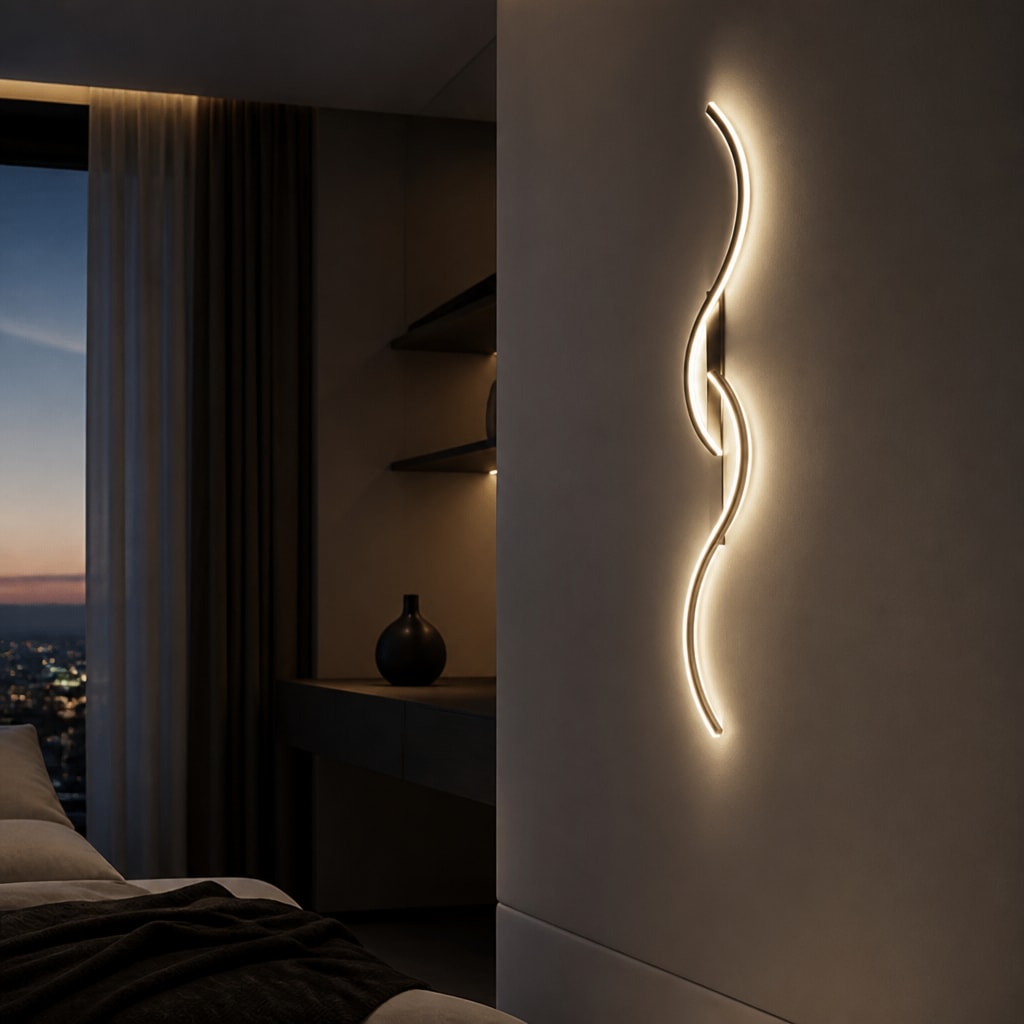 Modern Curved LED Wall Sconce for Bedroom, Hallway & Living Room