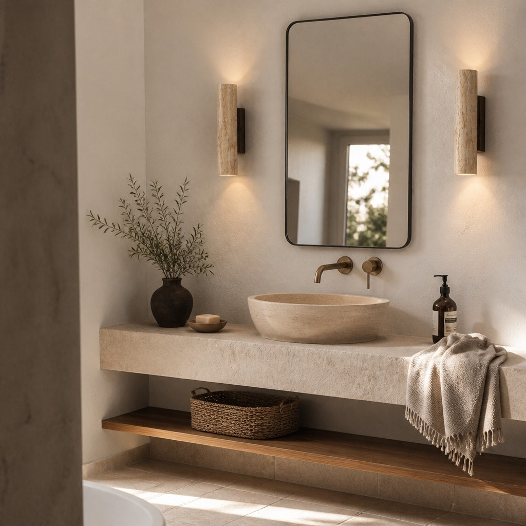 Modern Travertine Wall Sconce with Warm Up & Down LED Light