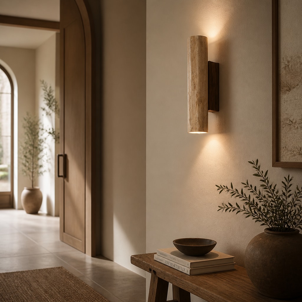 Modern Travertine Wall Sconce with Warm Up & Down LED Light