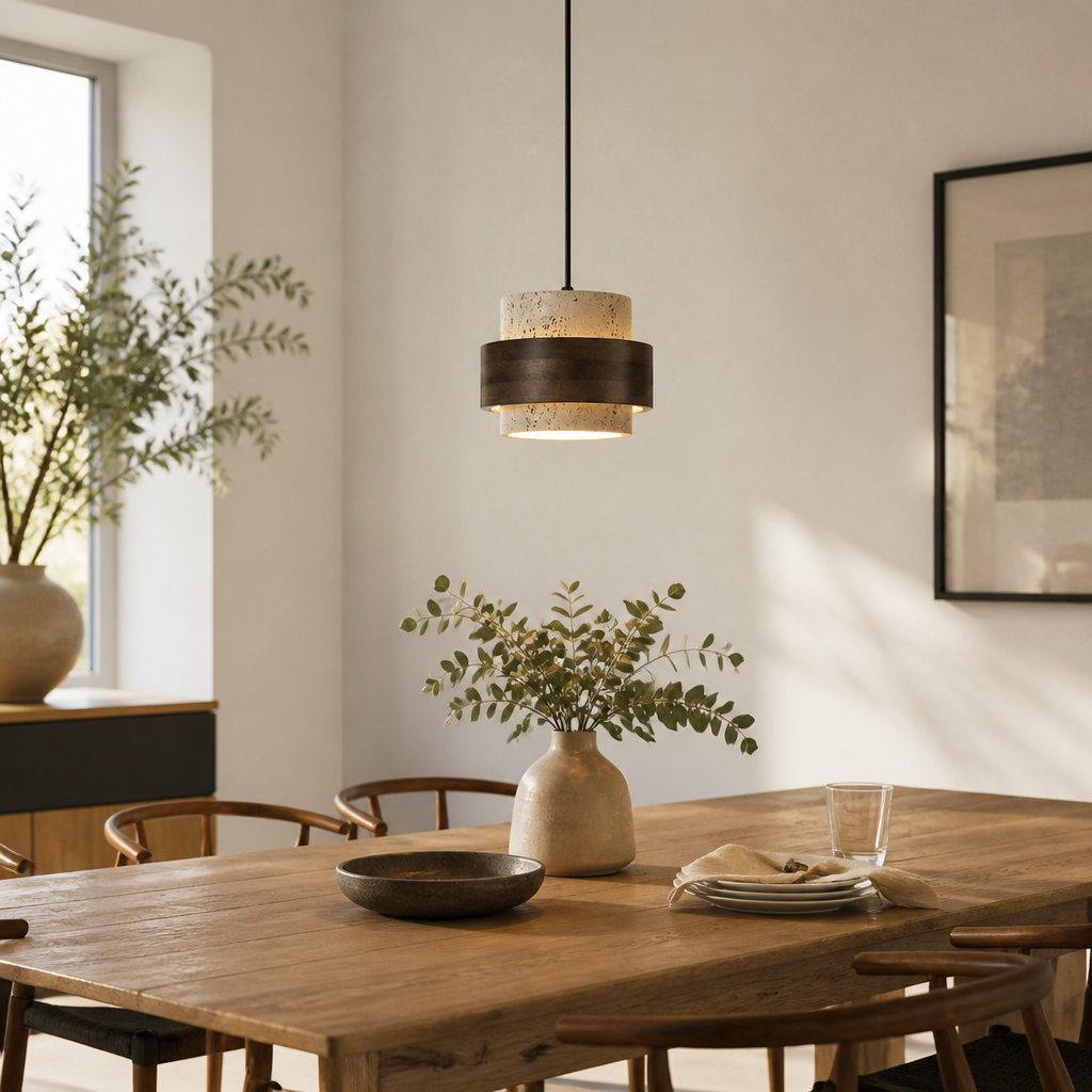 Modern Stone & Wood Pendant Light for Bedroom, Bar & Restaurant