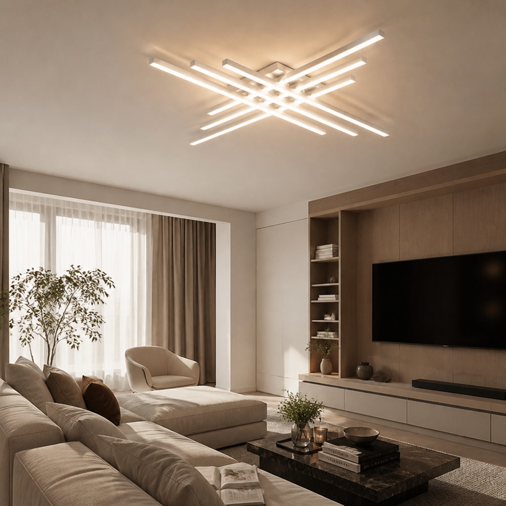 Modern Linear LED Flush Mount Ceiling Light for Living Room & Bedroom
