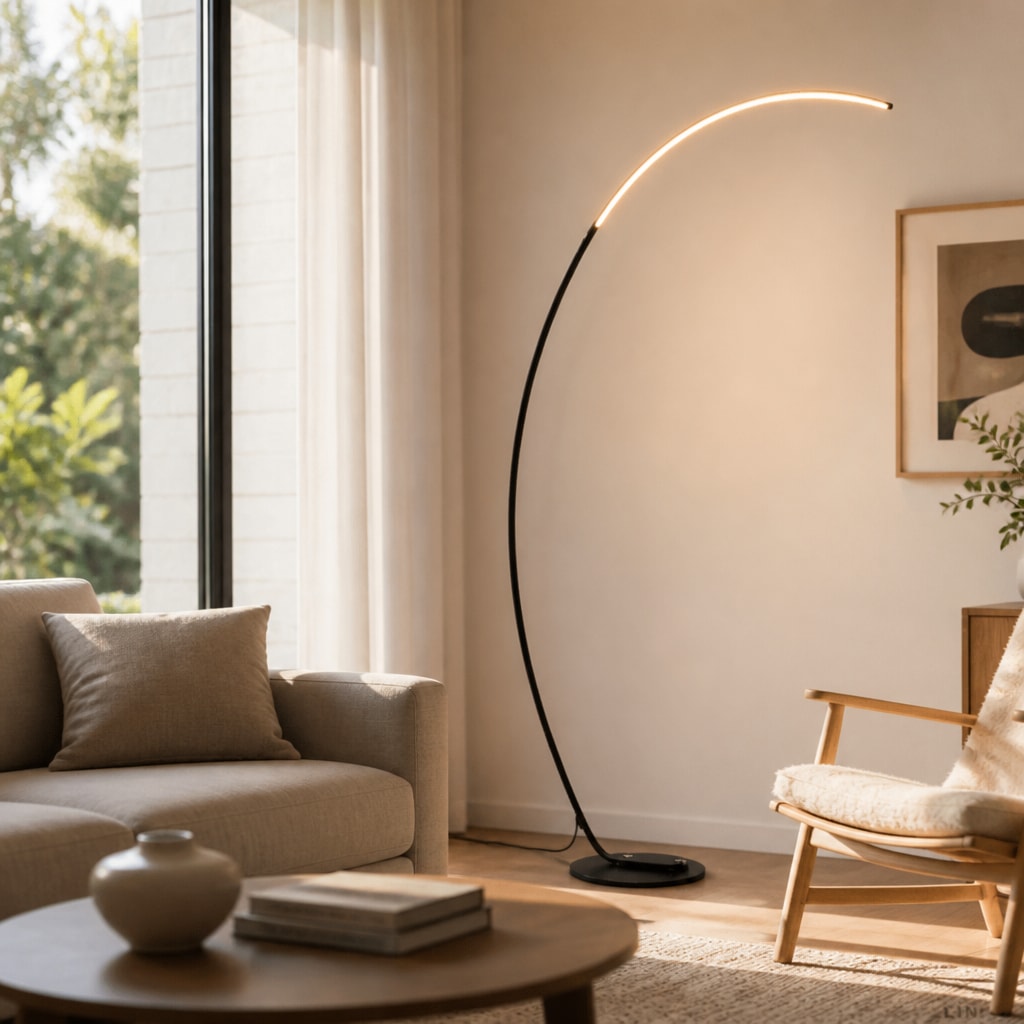 Modern Arc LED Floor Lamp — Dimmable Remote, Minimal Curve Light
