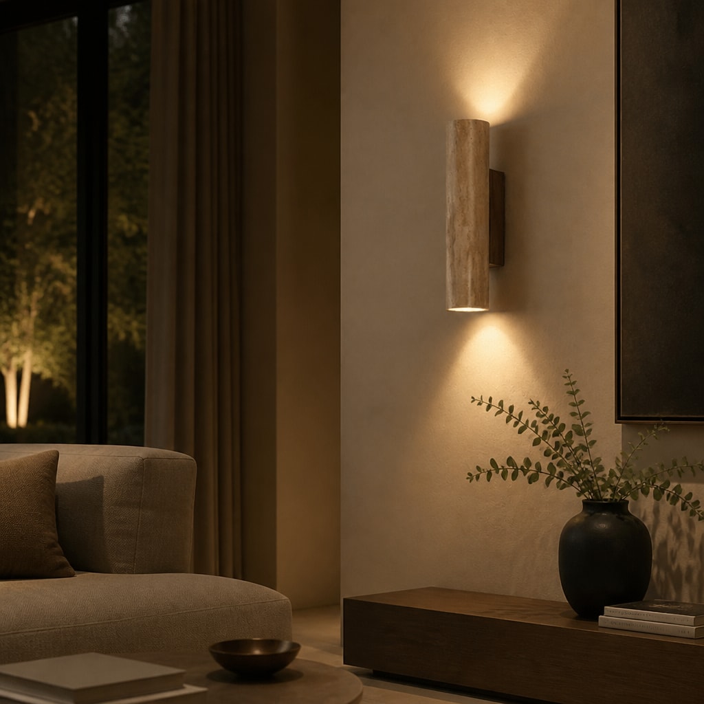 Modern Travertine Wall Sconce with Warm Up & Down LED Light