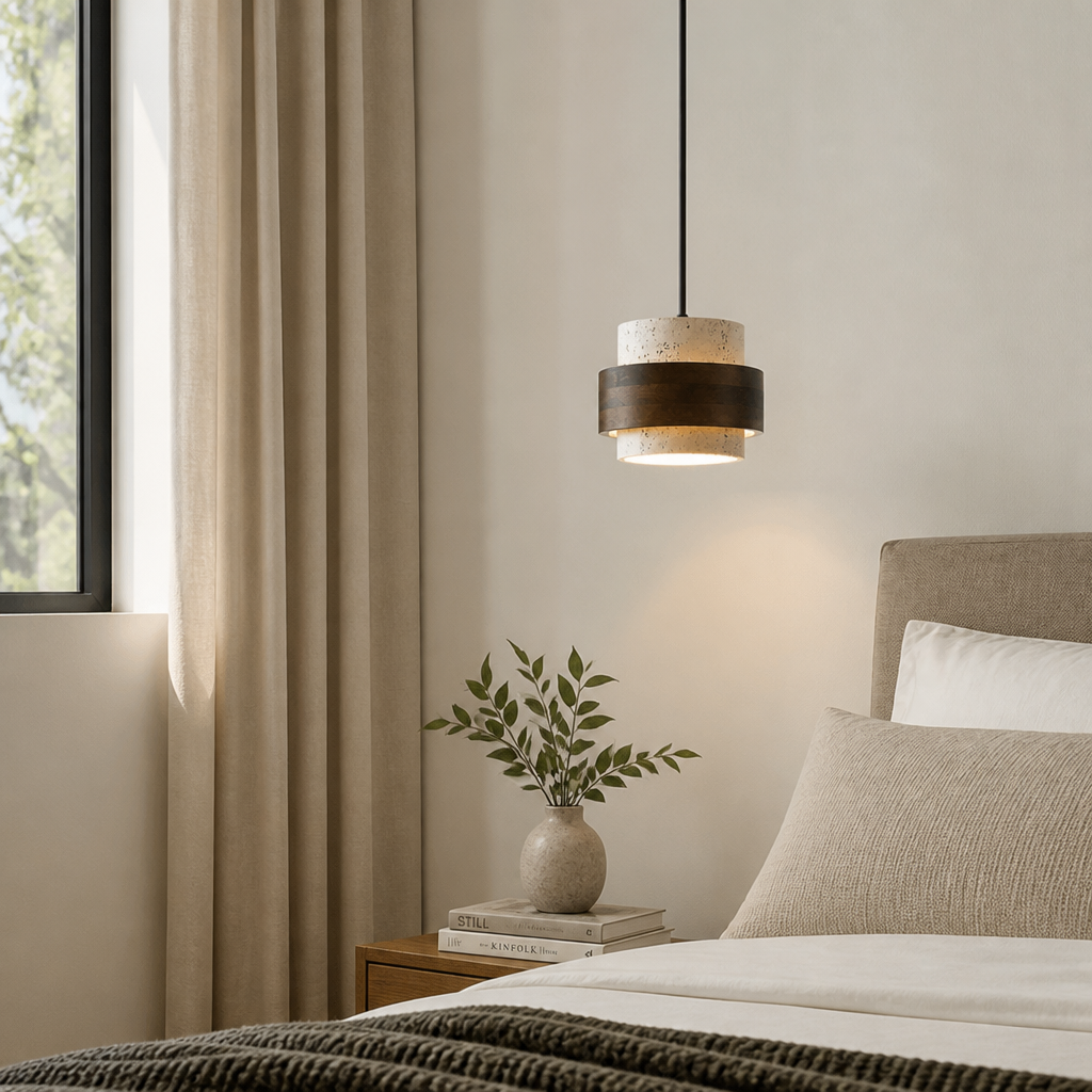 Modern Stone & Wood Pendant Light for Bedroom, Bar & Restaurant