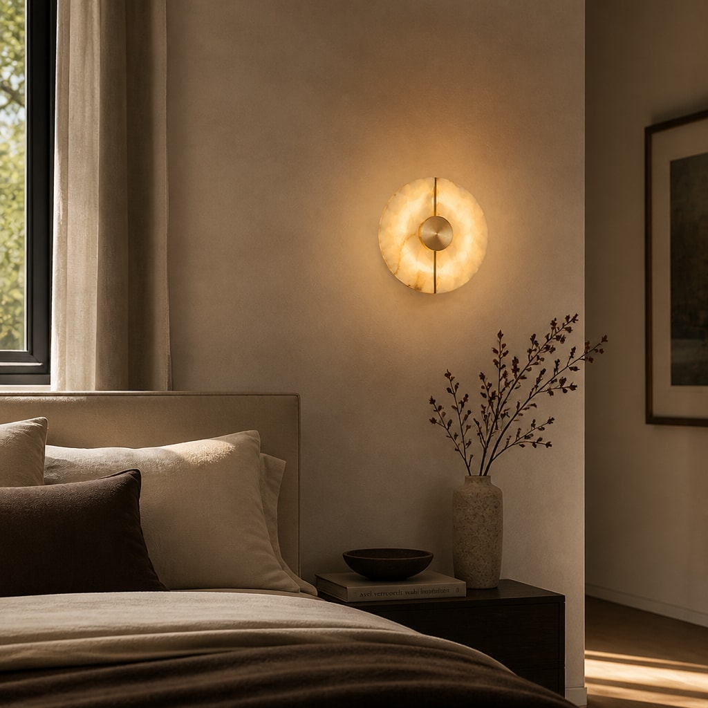 Modern Alabaster Marble Wall Sconce with Brass Accent for Hallway