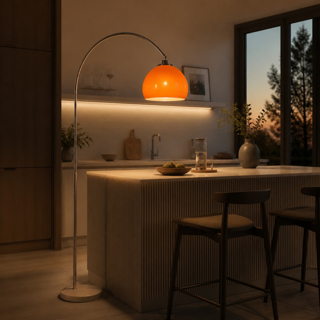 Modern Arc Floor Lamp with Glass Shade for Living Room & Bedroom