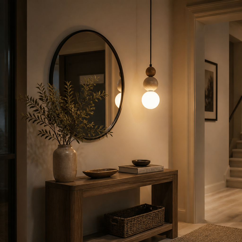 Modern Bauhaus Stone & Wood Pendant Light for Bar & Bedroom