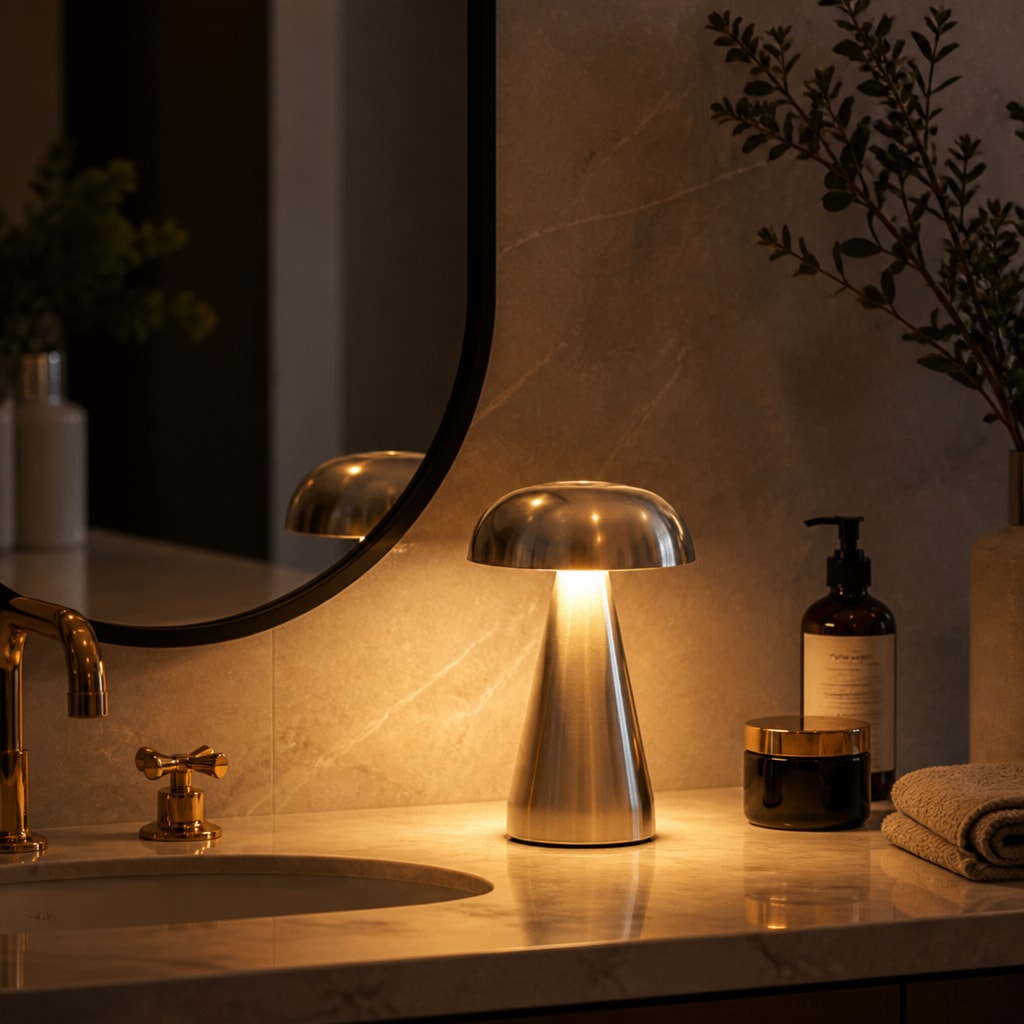 Modern Rechargeable Mushroom LED Table Lamp in Gold or Silver