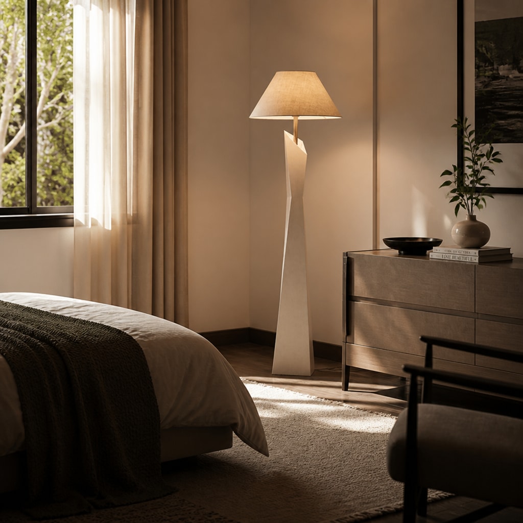 Modern Sculptural Floor Lamp with Fabric Shade for Living Room
