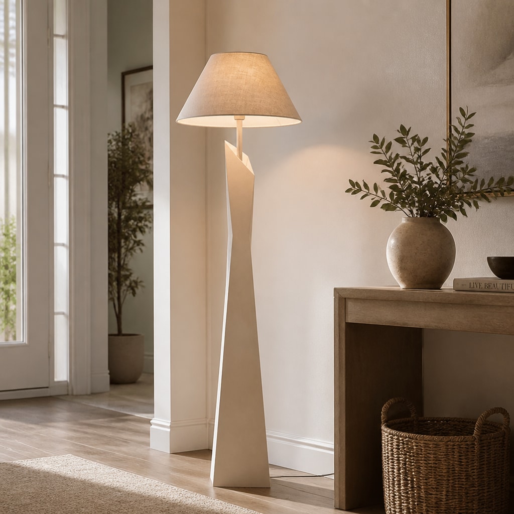 Modern Sculptural Floor Lamp with Fabric Shade for Living Room