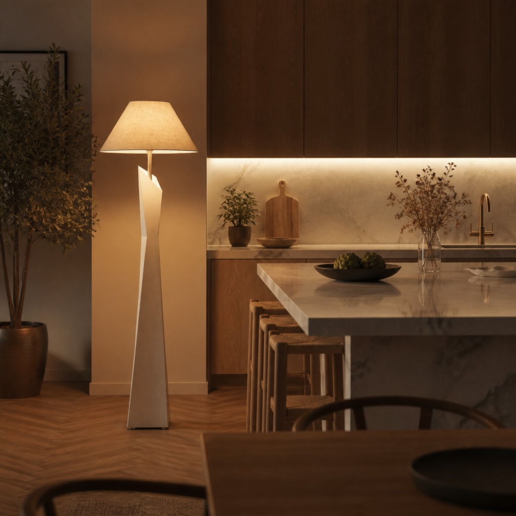 Modern Sculptural Floor Lamp with Fabric Shade for Living Room