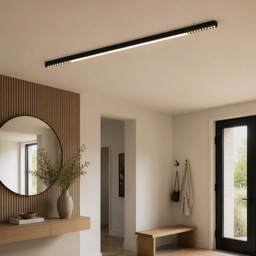 Modern Linear LED Ceiling Light, Black Flush Mount Bar Fixture