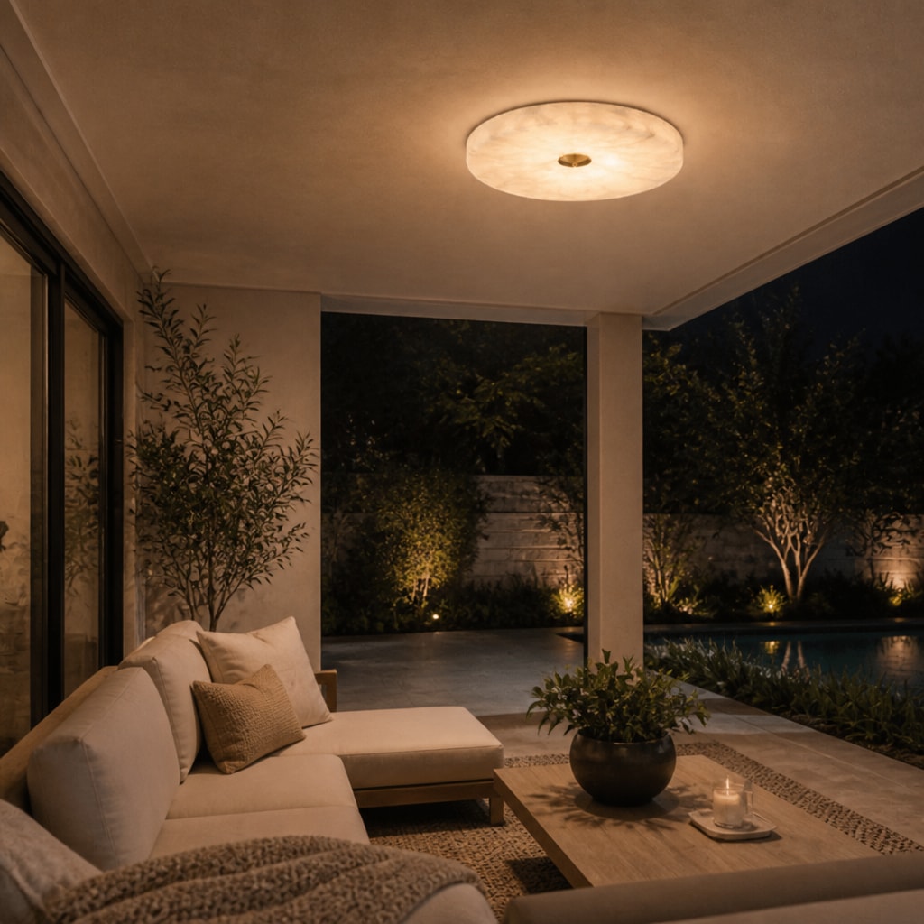 Modern Marble LED Ceiling Light – Remote Dimmable Flush Mount