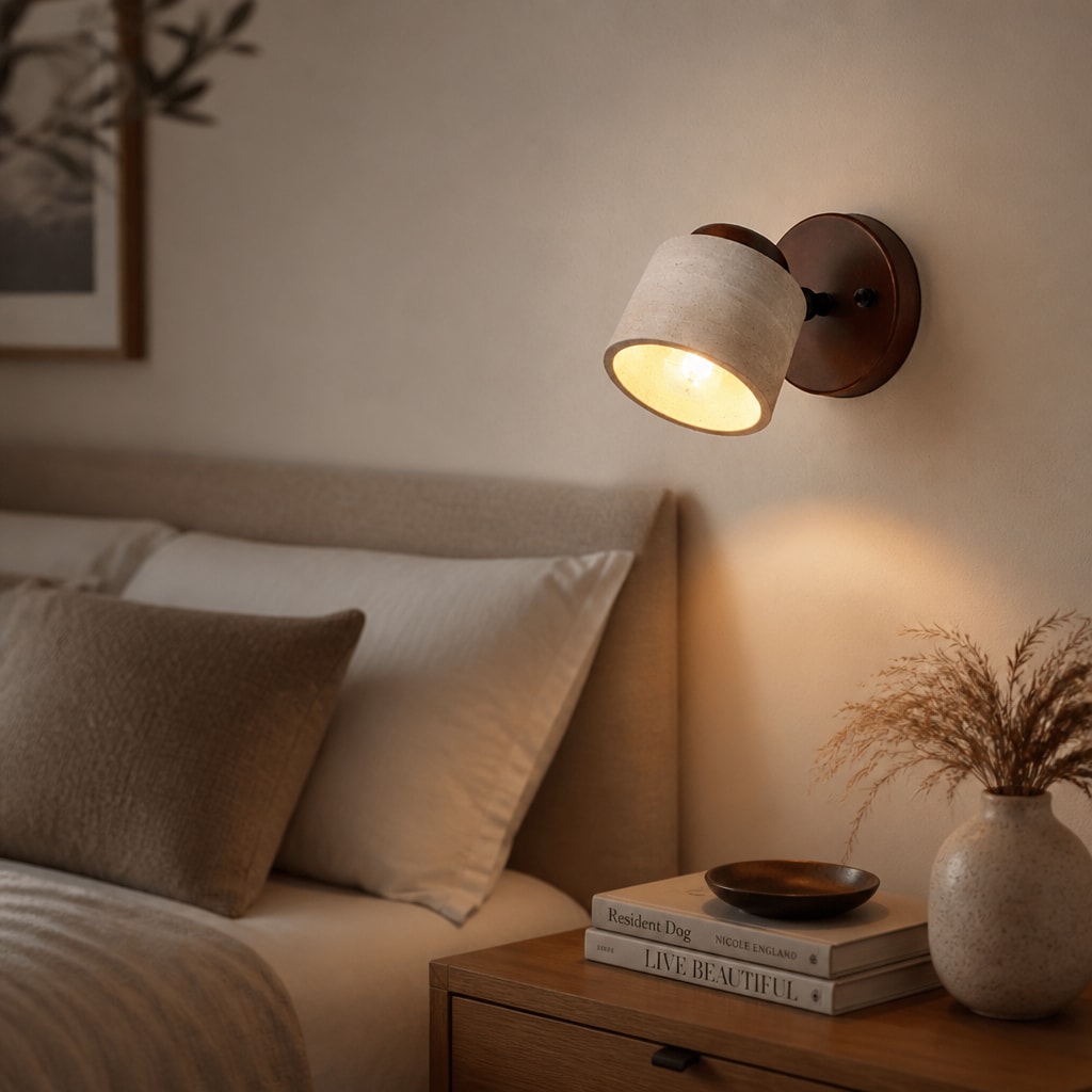 Wabi Sabi Stone Wall Lamp Rotatable Bedside Light Fixture