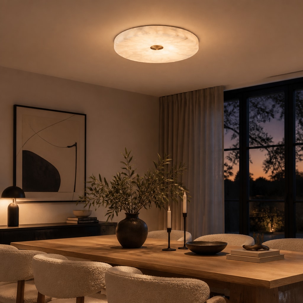 Modern Marble LED Ceiling Light – Remote Dimmable Flush Mount