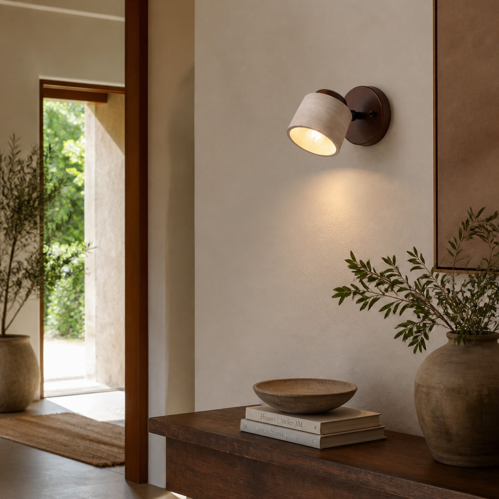 Wabi Sabi Stone Wall Lamp Rotatable Bedside Light Fixture