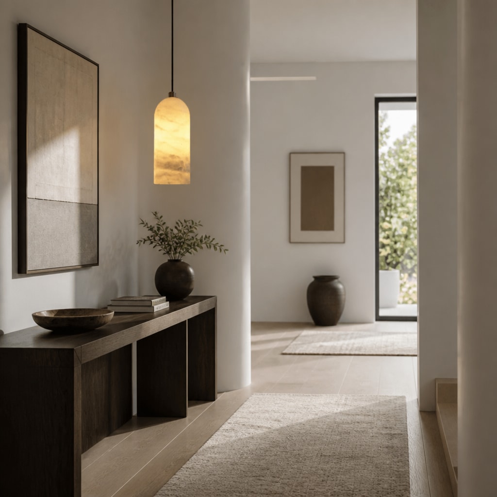 Modern Marble Pendant Light – Warm LED Minimalist Hanging Lamp