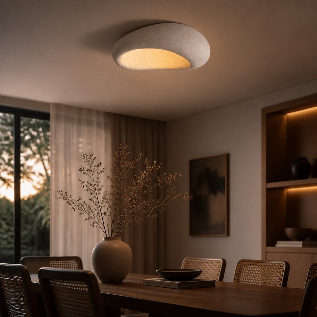 Wabi Sabi Flush Mount Ceiling Light Minimalist Stone Look Lamp