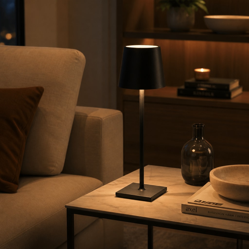 Modern Black LED Table Lamp for Bedside, Bedroom & Home Office