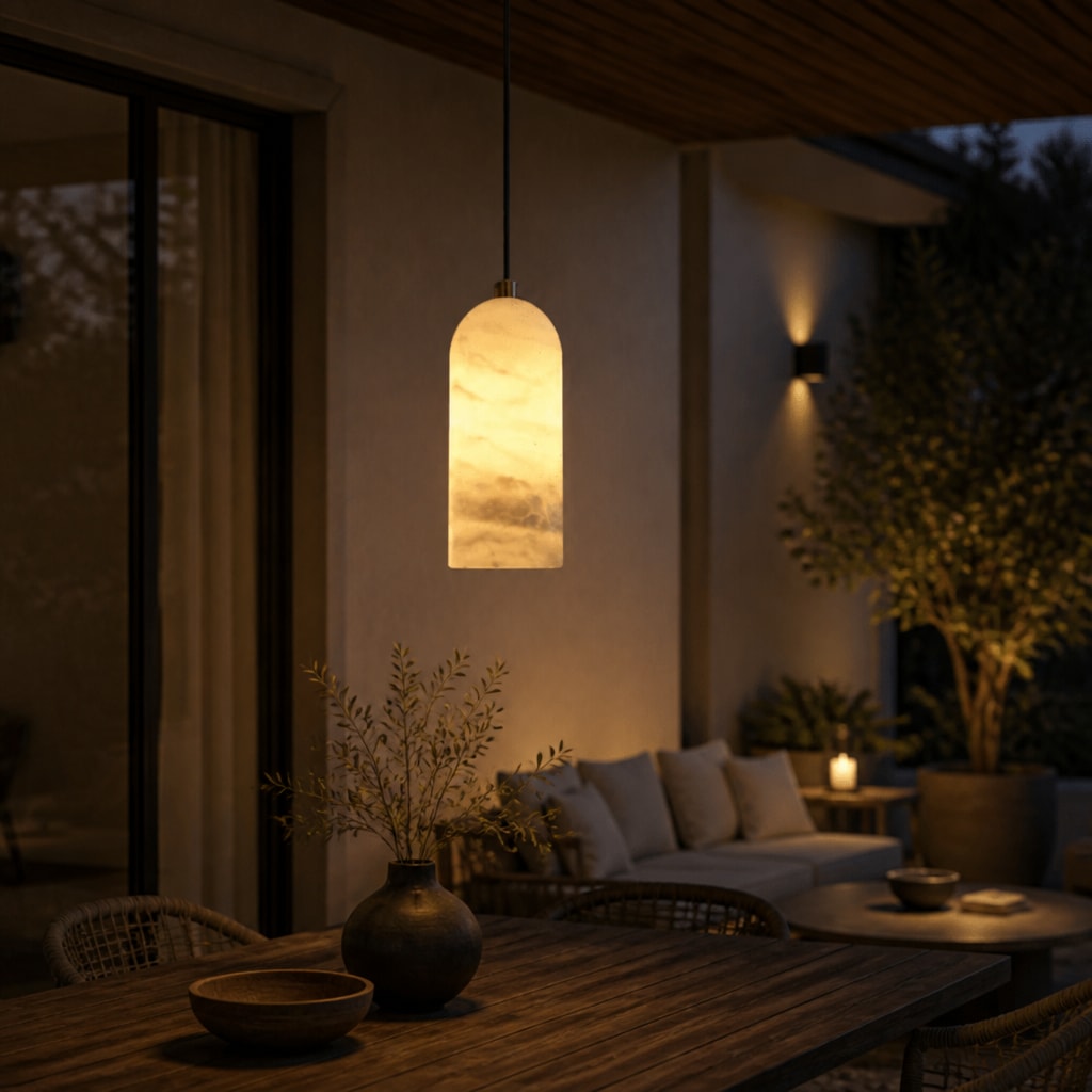 Modern Marble Pendant Light – Warm LED Minimalist Hanging Lamp