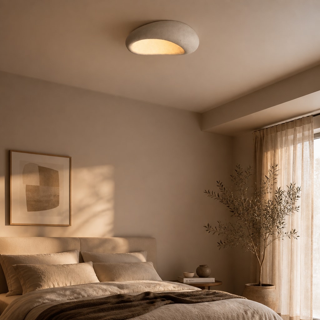 Wabi Sabi Flush Mount Ceiling Light Minimalist Stone Look Lamp