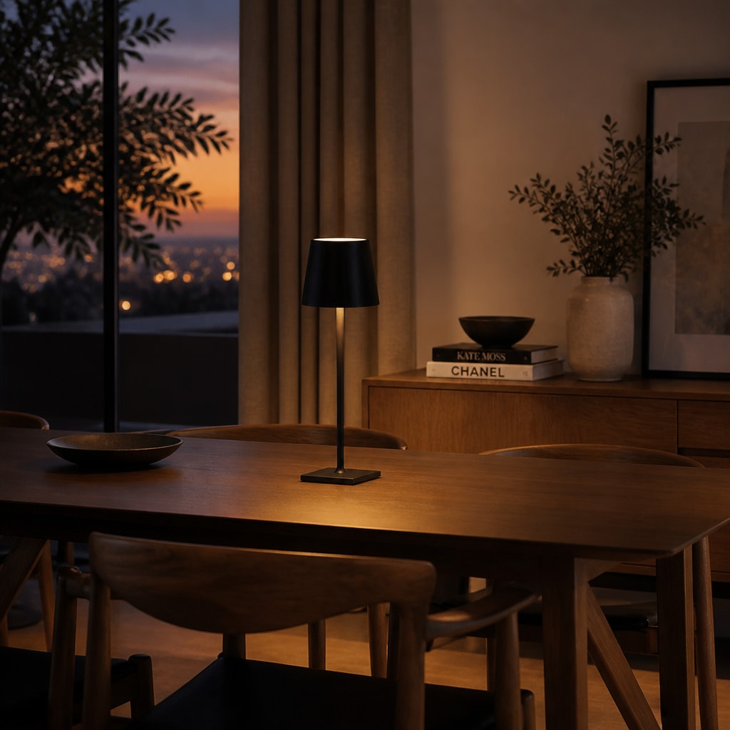 Modern Black LED Table Lamp for Bedside, Bedroom & Home Office