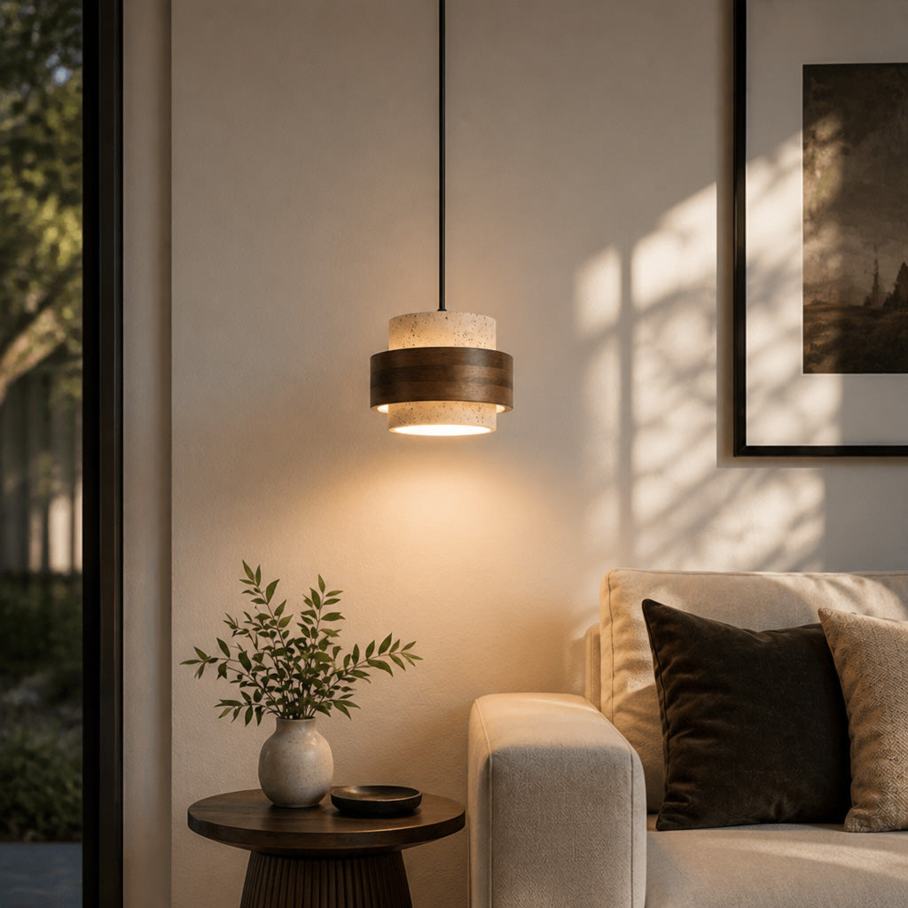 Modern Stone & Wood Pendant Light for Bedroom, Bar & Restaurant