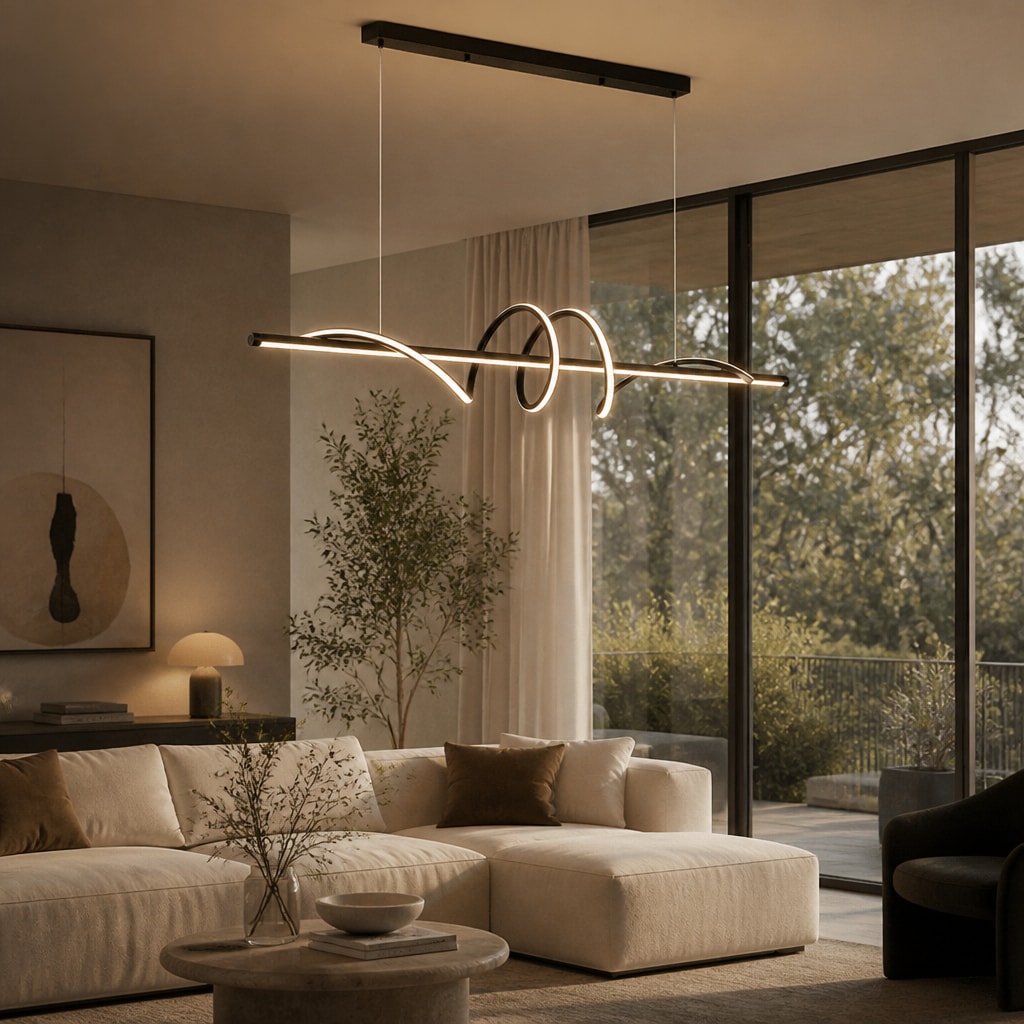 Modern Curved LED Pendant Light for Dining Room & Kitchen Island