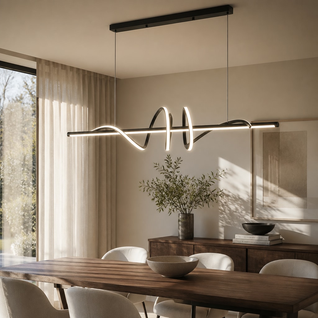 Modern Curved LED Pendant Light for Dining Room & Kitchen Island