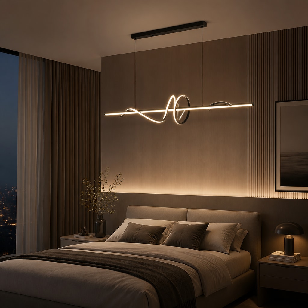 Modern Curved LED Pendant Light for Dining Room & Kitchen Island