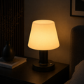 Modern Rechargeable Touch Table Lamp with Fabric Shade for Bedroom