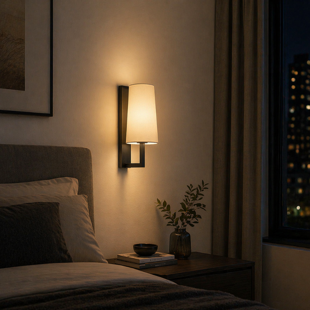 Modern LED Wall Lamp with Fabric Shade for Bedside