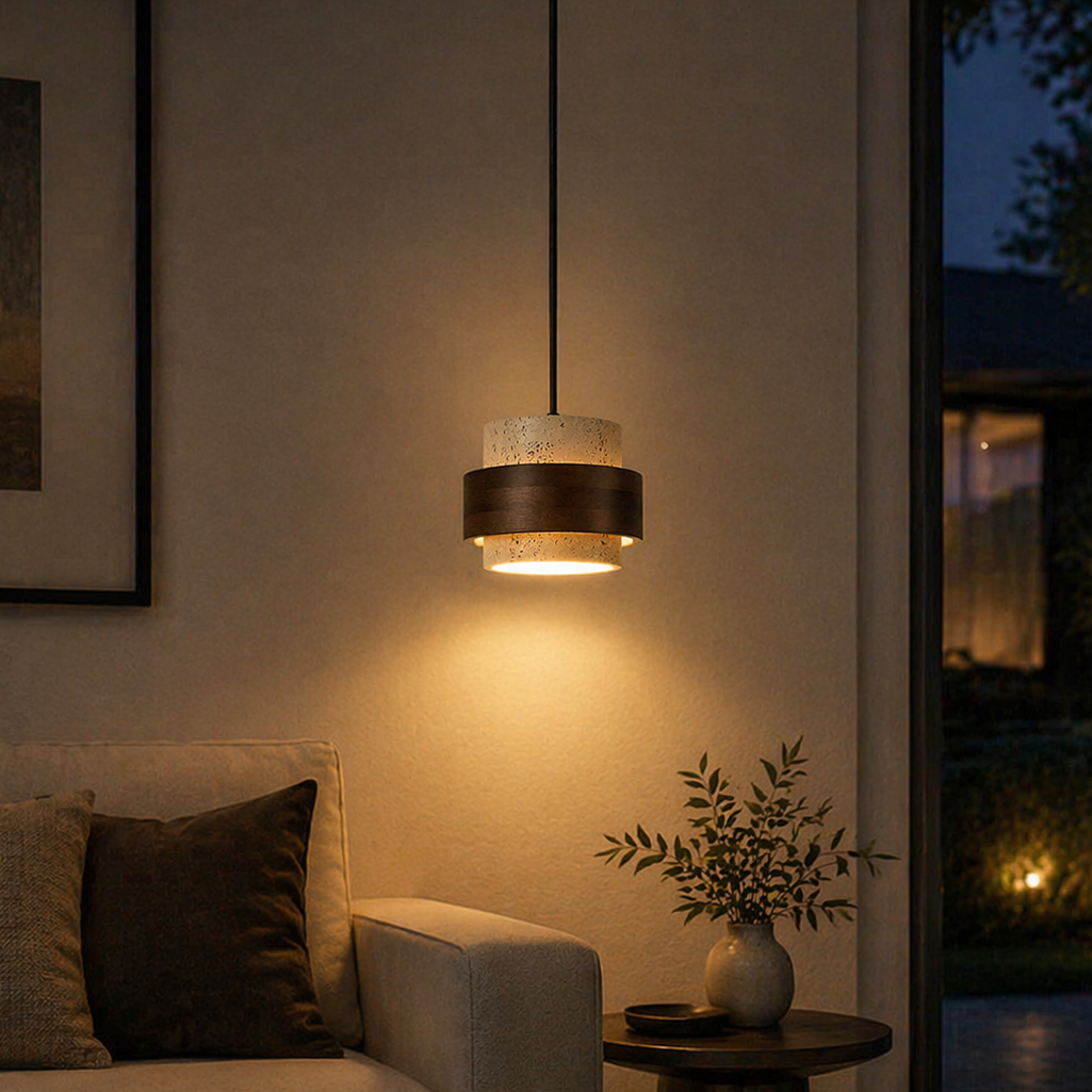 Modern Stone & Wood Pendant Light for Bedroom, Bar & Restaurant