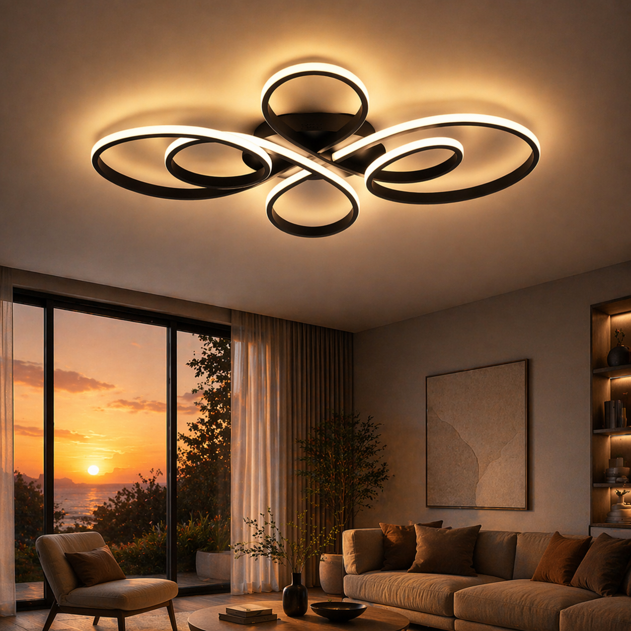 Modern LED Flush Mount Ceiling Light with Remote for Living Room