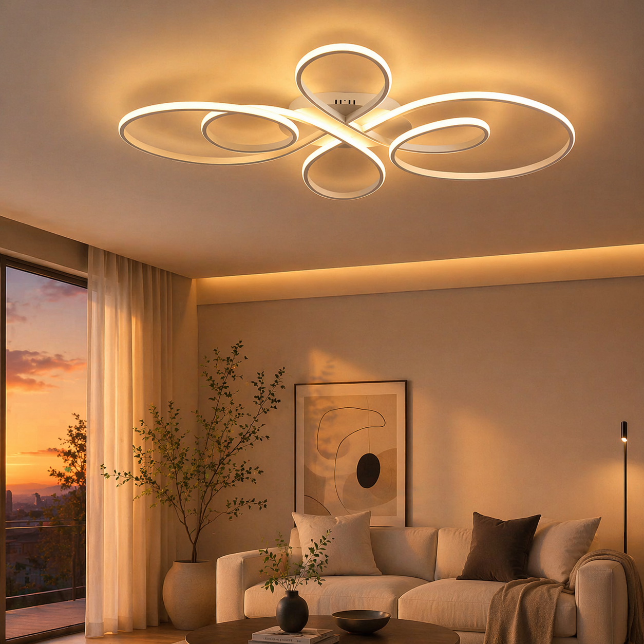 Modern LED Flush Mount Ceiling Light with Remote for Living Room