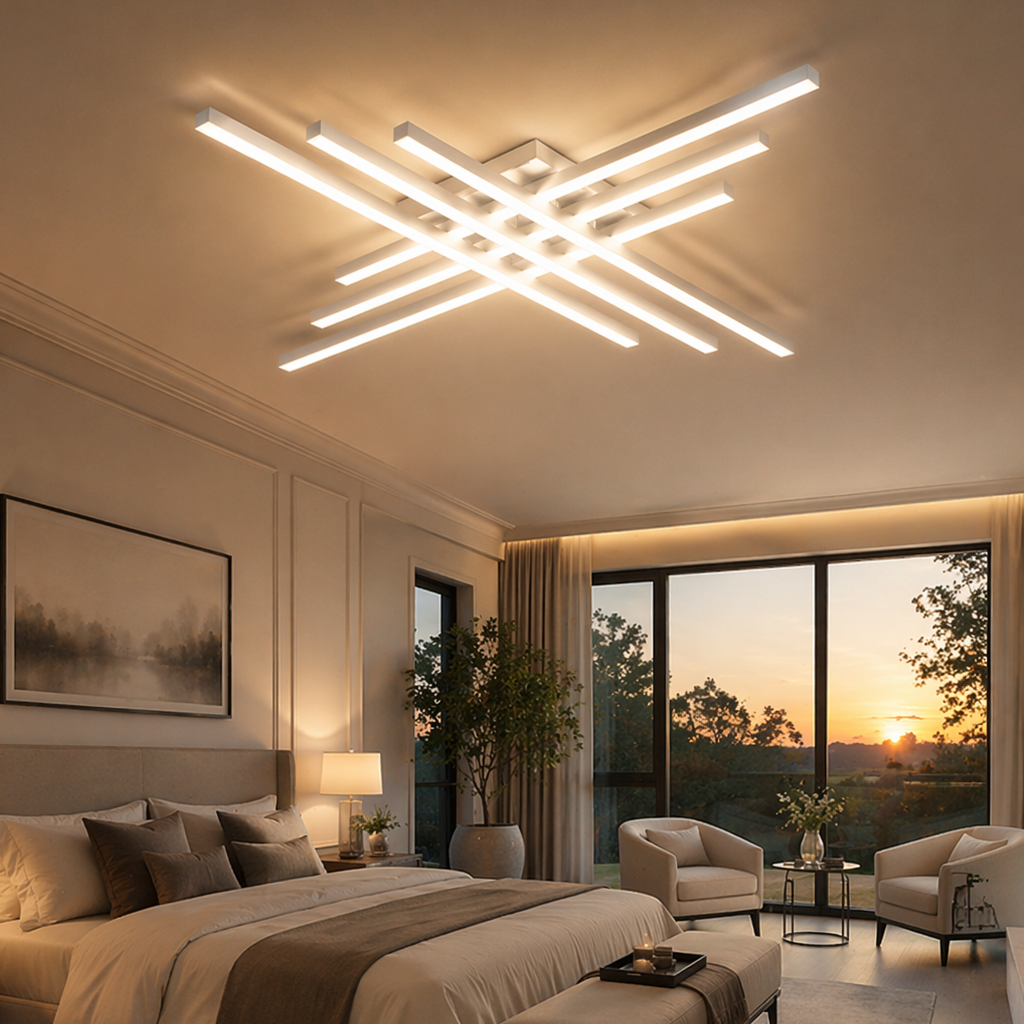 Modern Linear LED Flush Mount Ceiling Light for Living Room & Bedroom