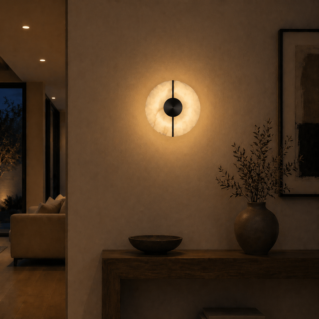Modern Alabaster Marble Wall Sconce with Brass Accent for Hallway