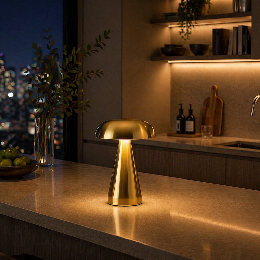 Modern Rechargeable Mushroom LED Table Lamp in Gold or Silver