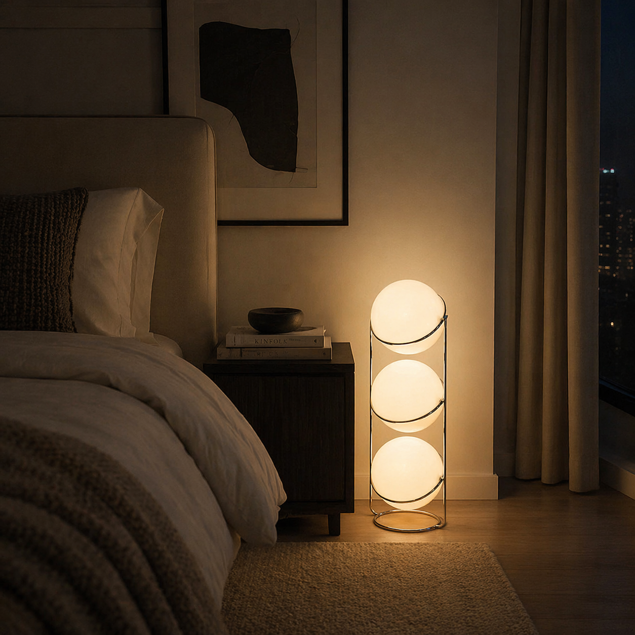 Modern Triple Globe Glass Table Lamp for Bedroom Accent Light