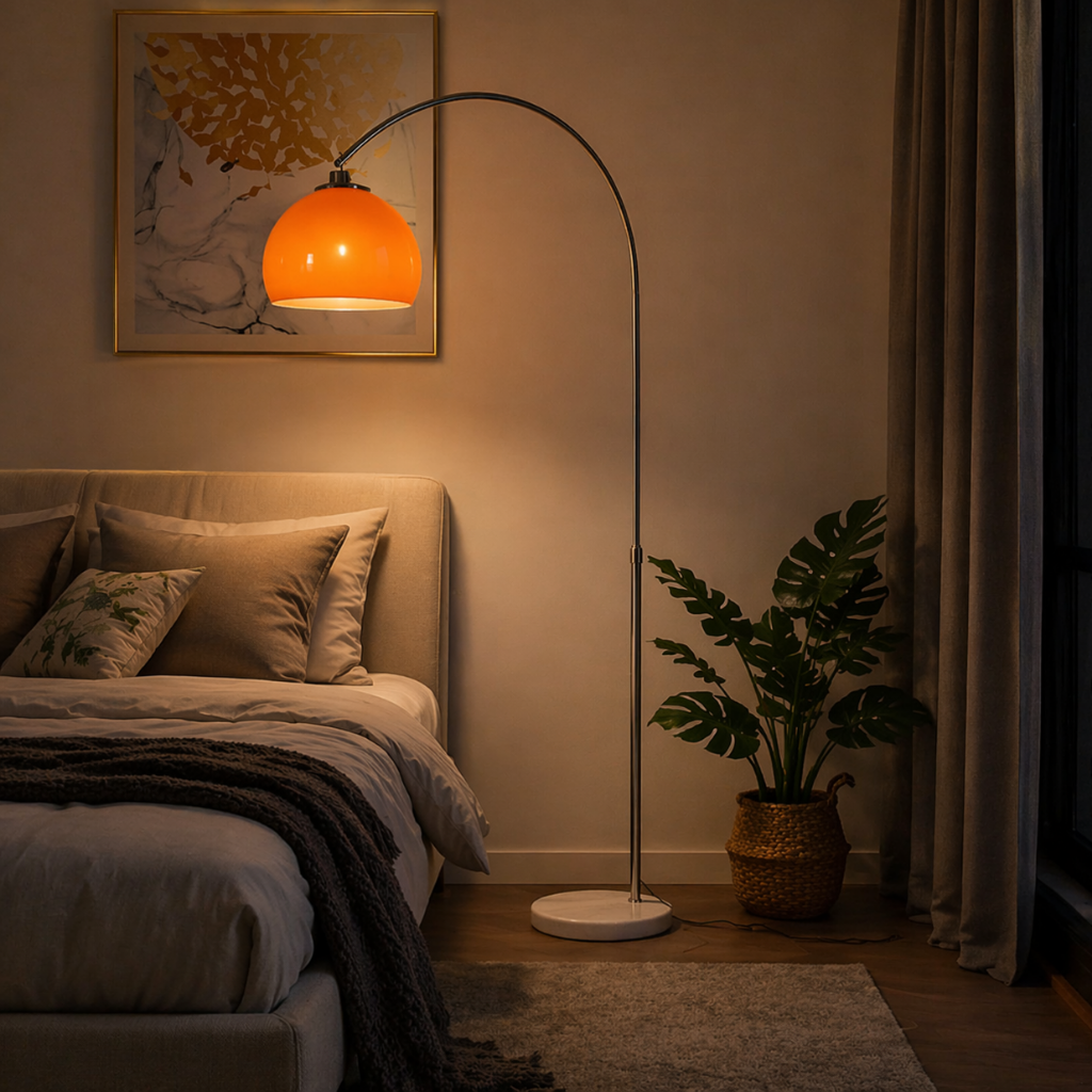 Modern Arc Floor Lamp with Glass Shade for Living Room & Bedroom