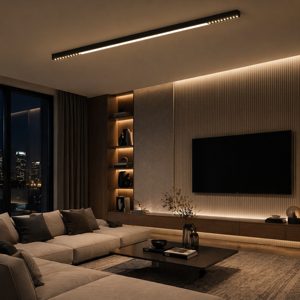 Modern Linear LED Ceiling Light, Black Flush Mount Bar Fixture