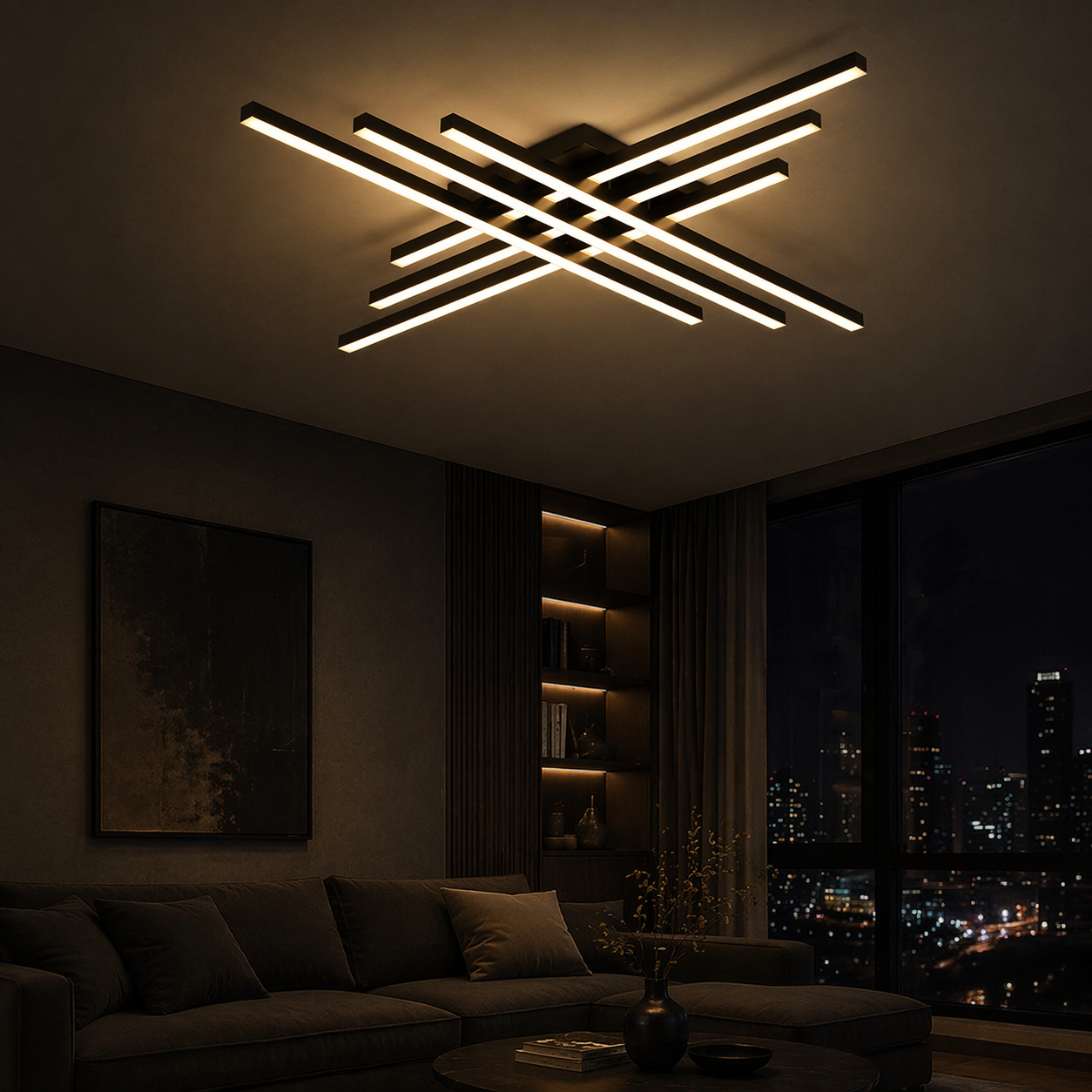 Modern Linear LED Flush Mount Ceiling Light for Living Room & Bedroom