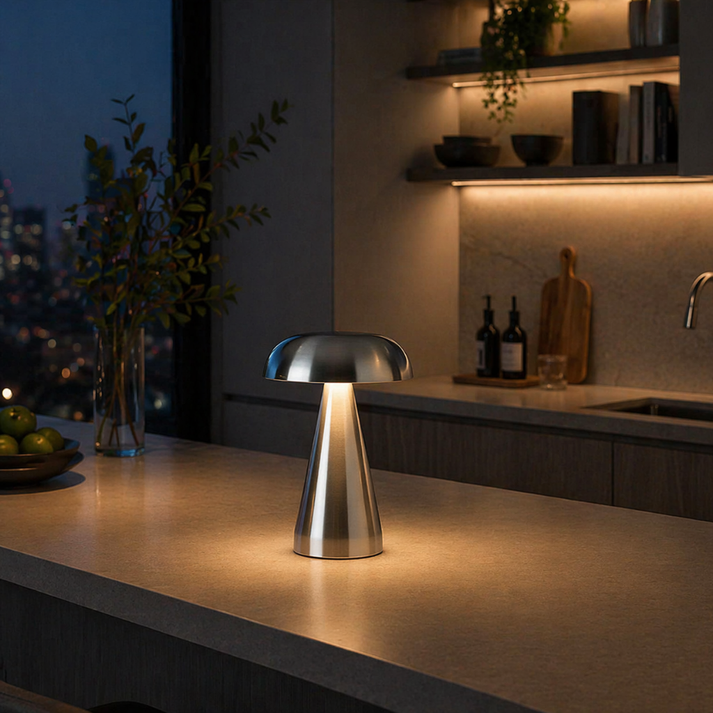 Modern Rechargeable Mushroom LED Table Lamp in Gold or Silver