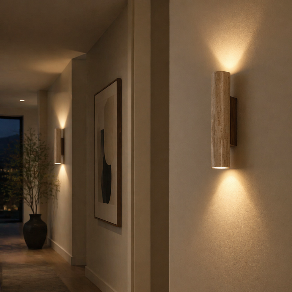 Modern Travertine Wall Sconce with Warm Up & Down LED Light
