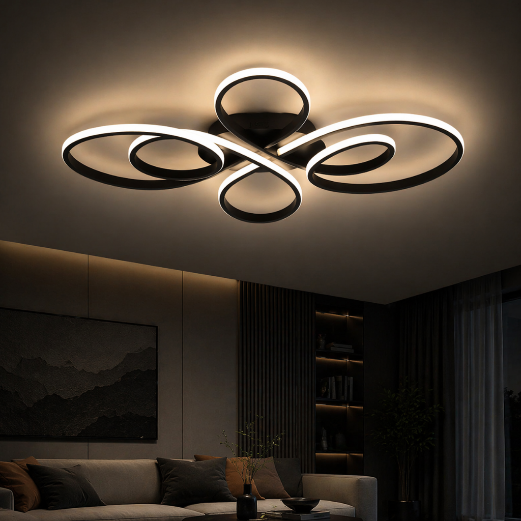 Modern LED Flush Mount Ceiling Light with Remote for Living Room
