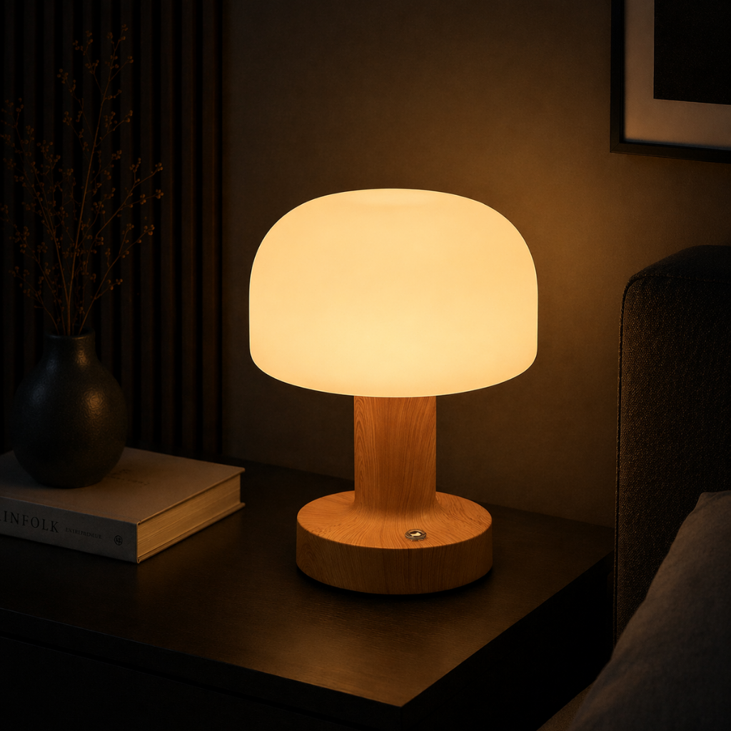 Modern Rechargeable Touch Table Lamp with Fabric Shade for Bedroom