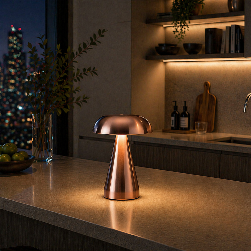 Modern Rechargeable Mushroom LED Table Lamp in Gold or Silver
