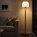 Glass Floor Lamp — Wood Base, Remote Dimmable, LED Reading - tonkert
